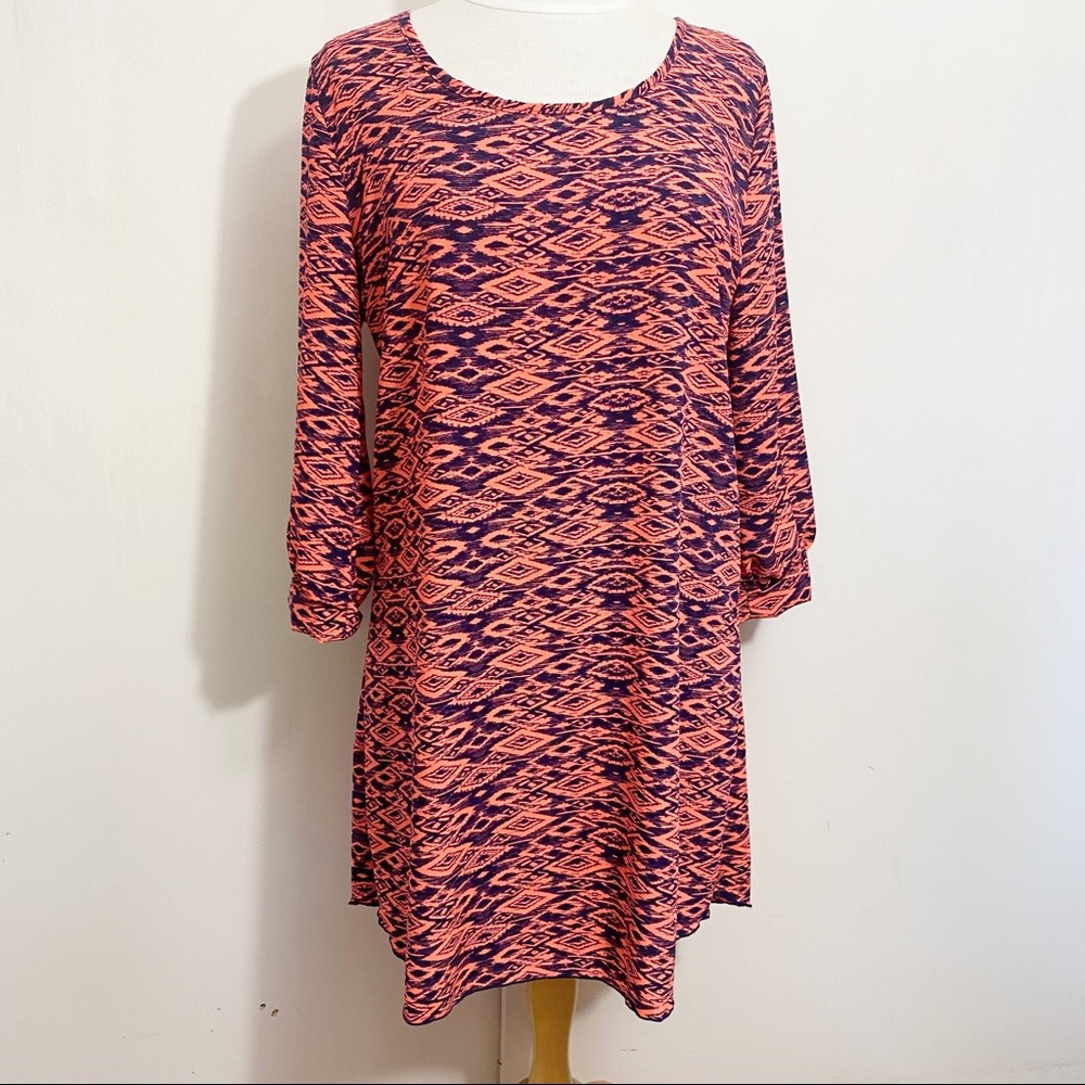 PERSAYA print keyhole back band cuff dress L